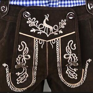 Oktoberfest Lederhosen Bavarian Short Lederhosen Dark With Suspender NEW